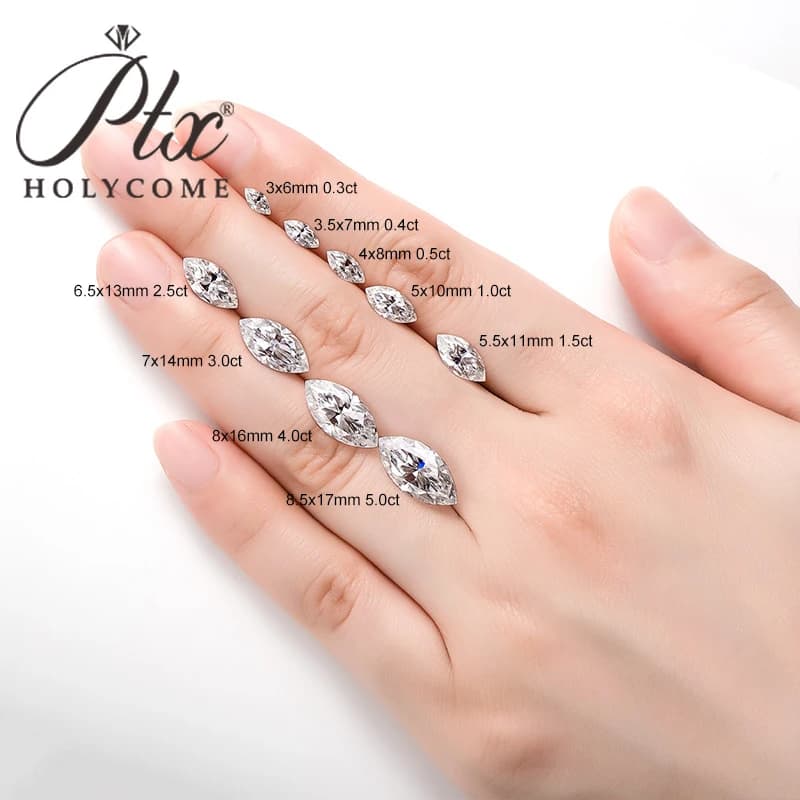 HP-Pierre de moissanite blanche Marquise D, pierre précieuse personnalisée GRA, 8 cœurs et 8 flèches