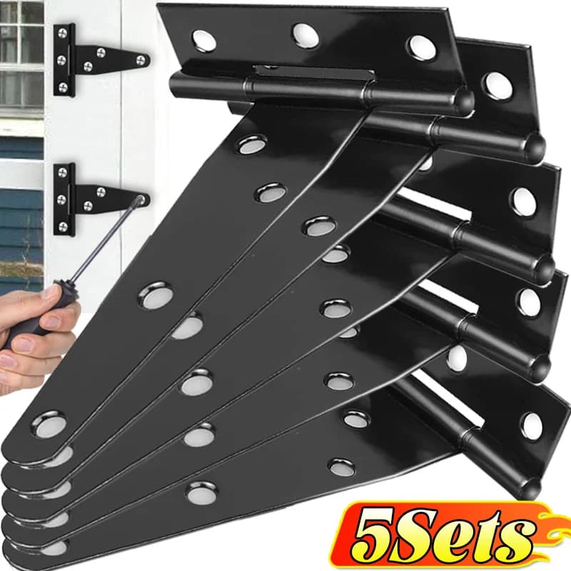 5/1 Sets Charnières en T robustes noires en fer galvanisé pour portes