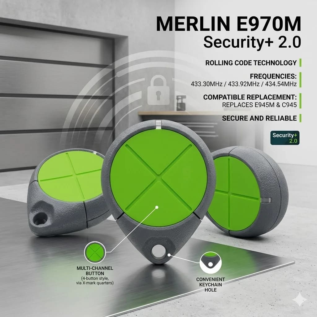 Télécommande de porte de garage Merlin E970M Security+ 2.0 à code roulant