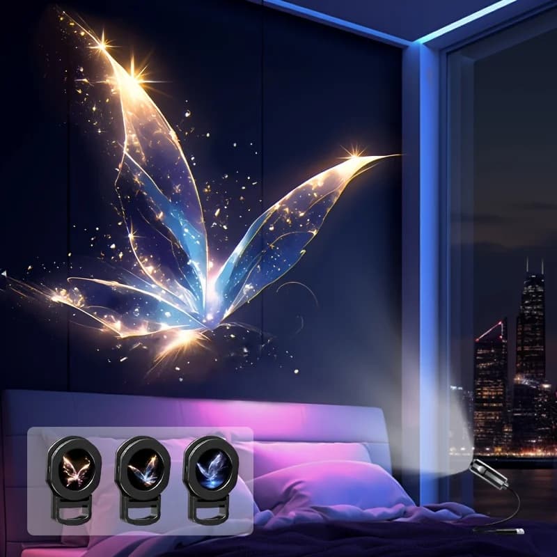 Projecteur LED USB 1/3/6 pièces avec motifs de projection réglables - Veilleuse Baleine, Papillon, Étoile pour Décoration Noël et Halloween