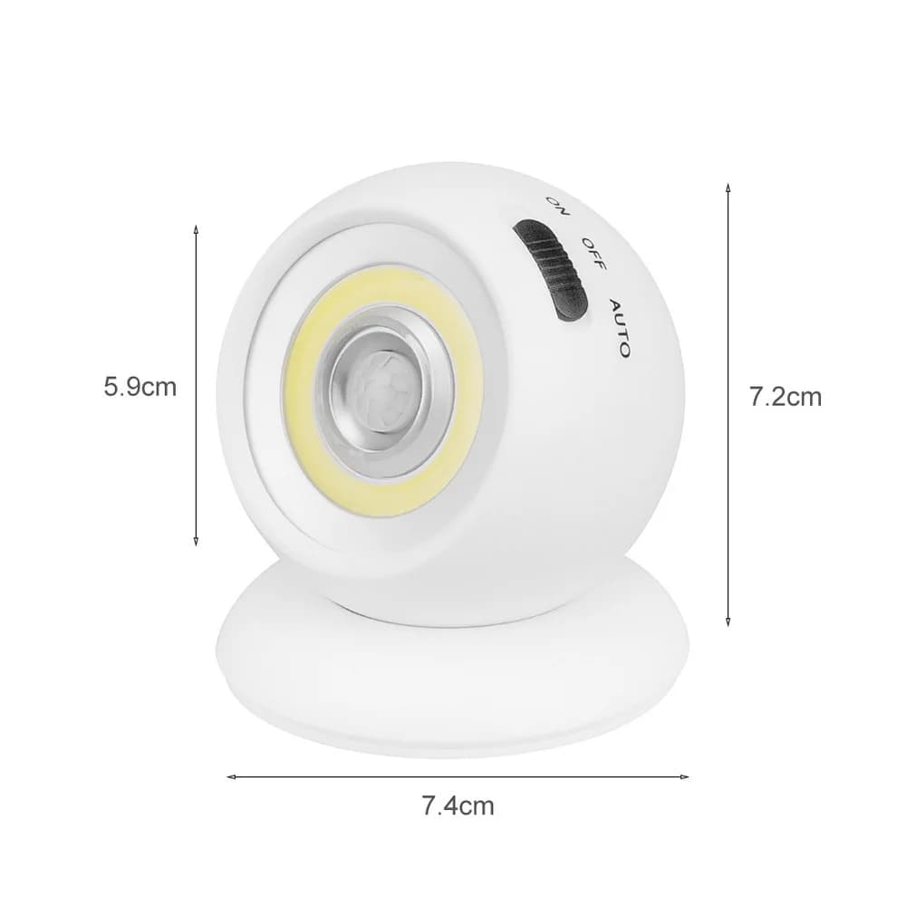 360 ° Rotatif COB boule lumière PIR capteur de mouvement LED veilleuse USB/alimenté par batterie aimant applique murale pour chambre salle de bain cuisine