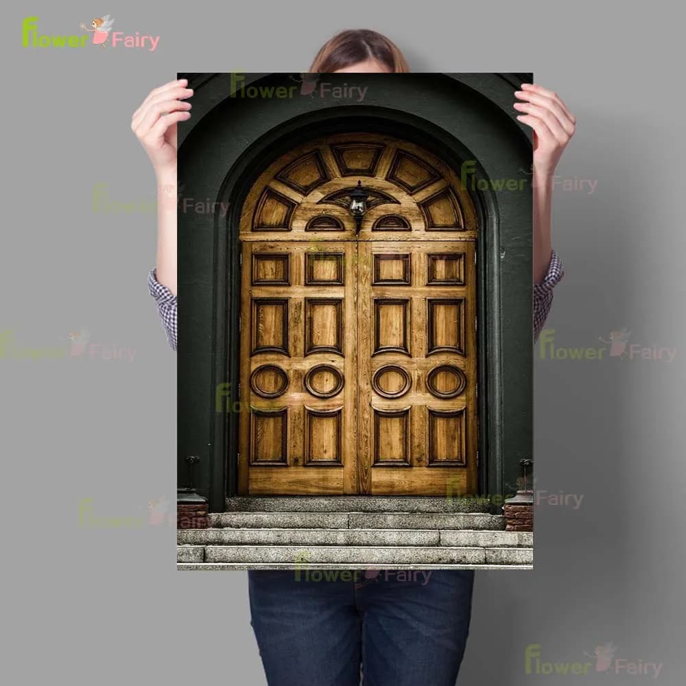 Affiches de Porte Religieuse de Vieux Bâtiment, Peinture sur Toile d'Art Mural, Nordique, Sans Cadre, pour le Salon