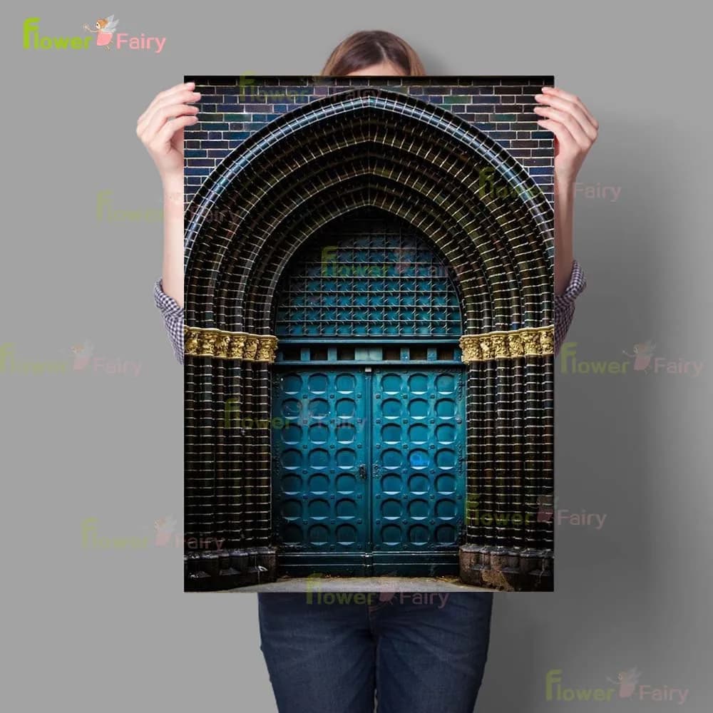 Affiches de Porte Religieuse de Vieux Bâtiment, Peinture sur Toile d'Art Mural, Nordique, Sans Cadre, pour le Salon