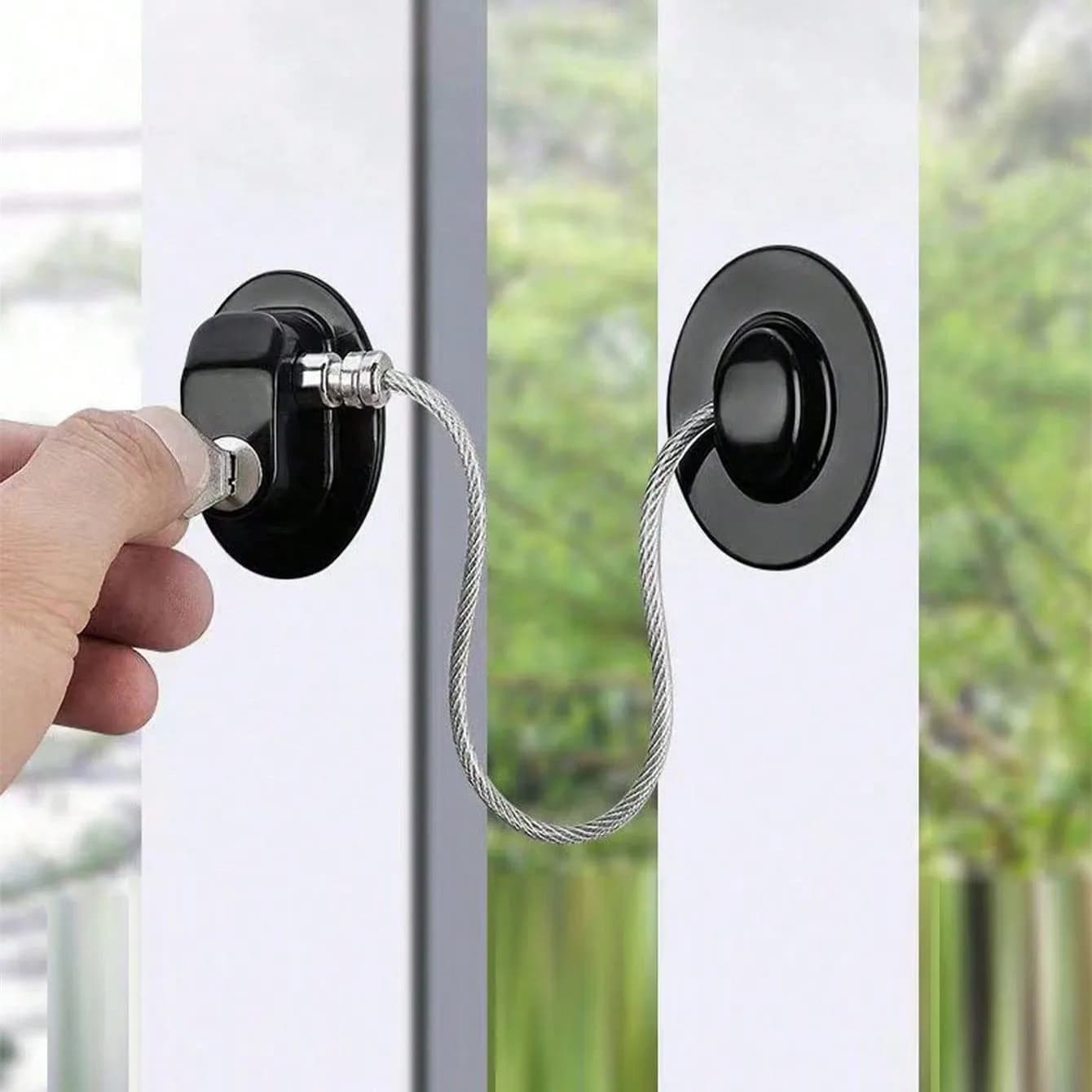 Serrure de porte à câble noire avec clé – Barre de sécurité robuste pour portes de maison