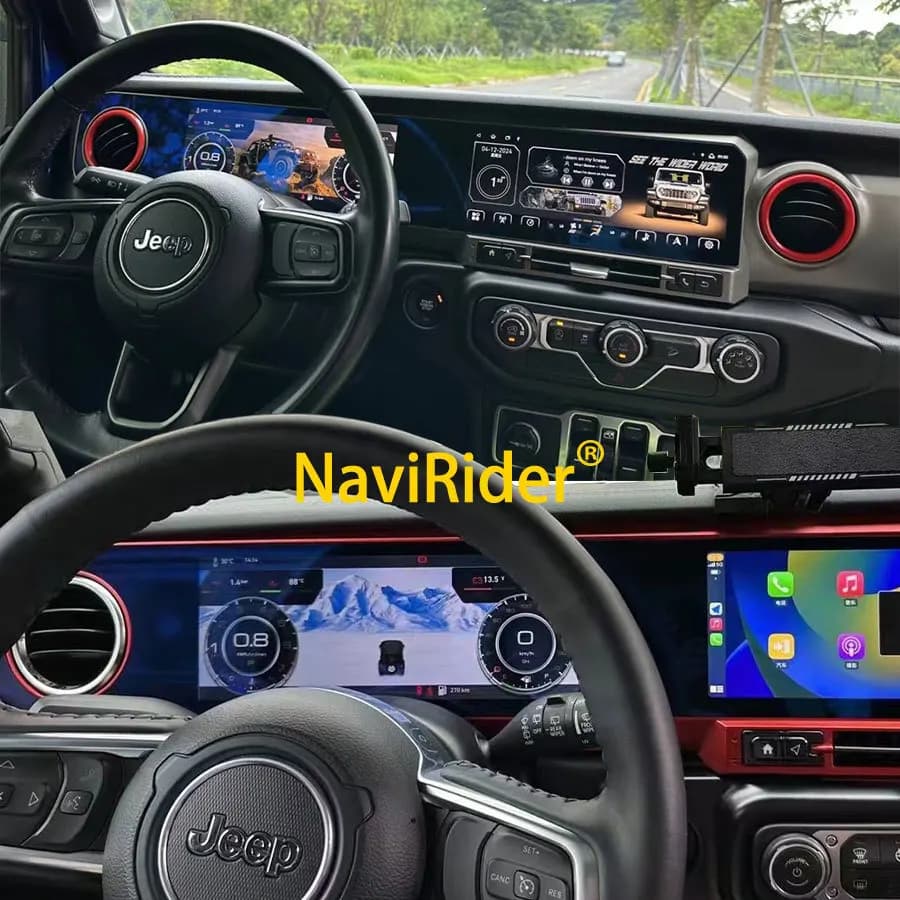 Lecteur multimédia LCD stéréo 4G Carplay pour JEEP WRANGLER 2018-2022 24.6 ''GPS Navi Android Qled double écran autoradio avec 360