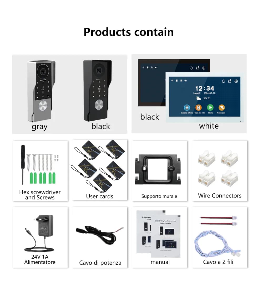 ANJIELO visiophone 2 fils avec application TUYA carte IC broche déverrouiller 24 caméra IP prise en charge système d'interphone vidéo intelligent pour la maison 1080P