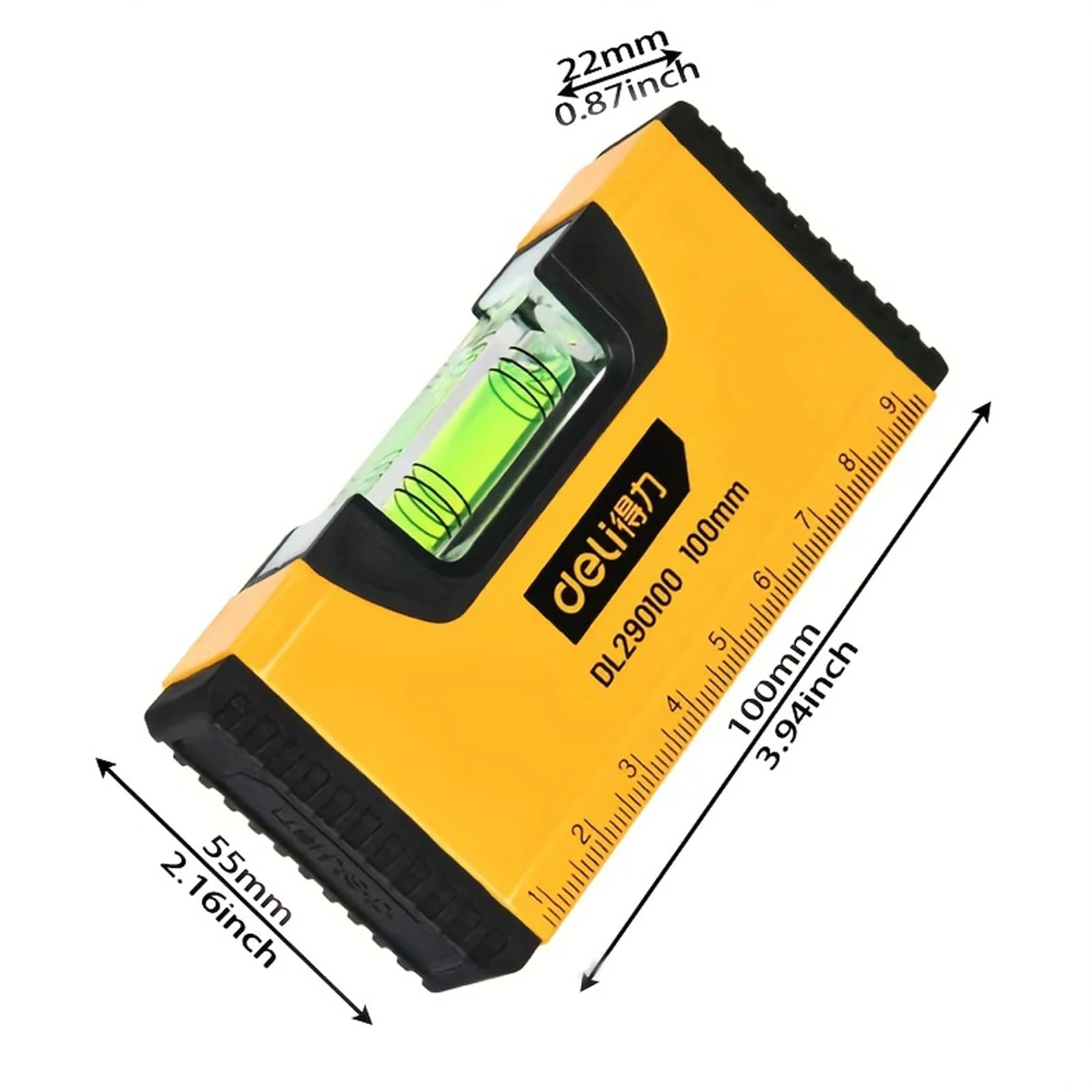 Deli – niveau de poche magnétique Portable de 100mm, Structure en aluminium de haute précision, niveau à bulle horizontal