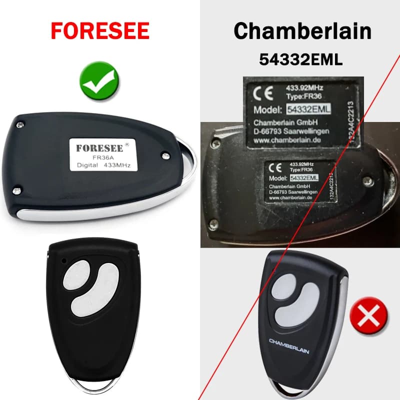 Télécommande FORESEE FR36B FR1 FR30 FR36 FR4 FR11 FR32 FR36A FR38 FR42 FR46 pour ouvre-porte de garage coulissante