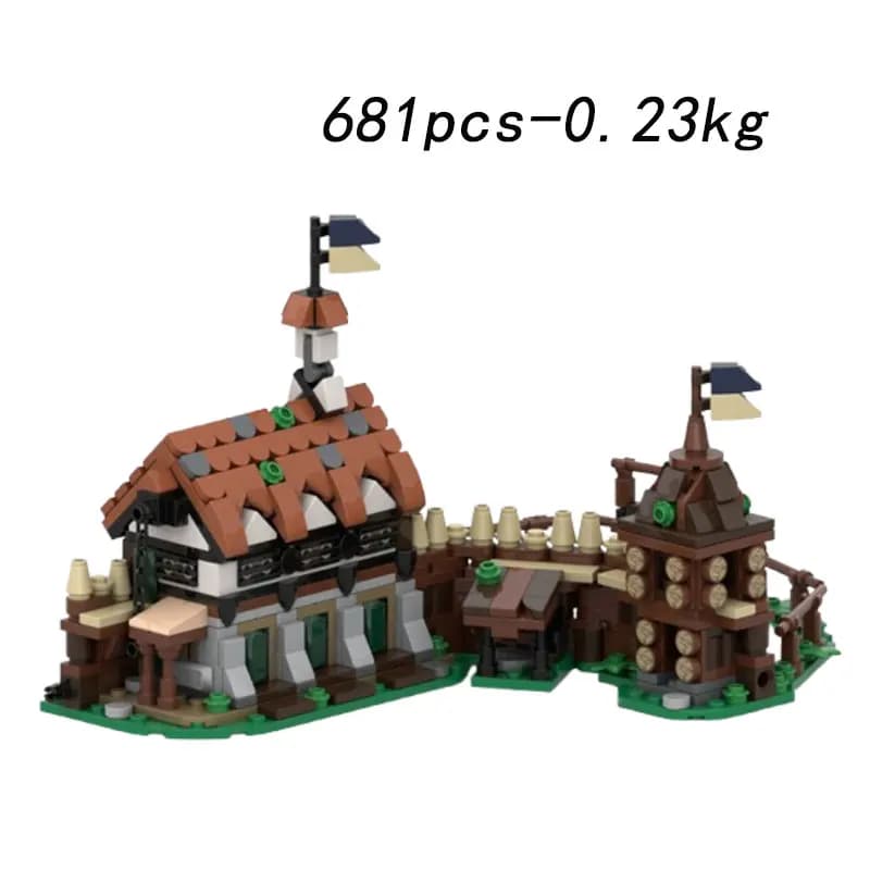 MOC Scène d'extension de portail et de mur de château médiéval, Ma Ji, Modèle de jouet de construction à petites particules, Cadeau