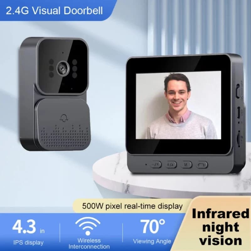 Sans fil interphone Sonnette HD Vision Nocturne 4.3in lPs écran Étanche Visuel