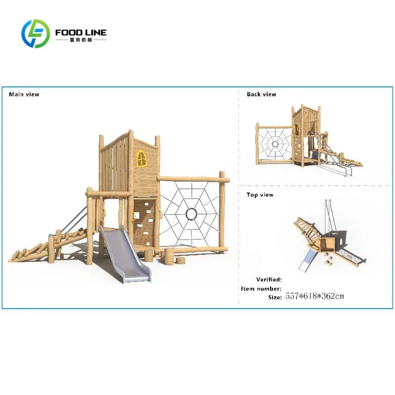 Aire de jeux pour enfants en bois résistant aux intempéries avec toboggans et escalades pour les espaces publics, les jardins, les écoles, l'extérieur, sur mesure