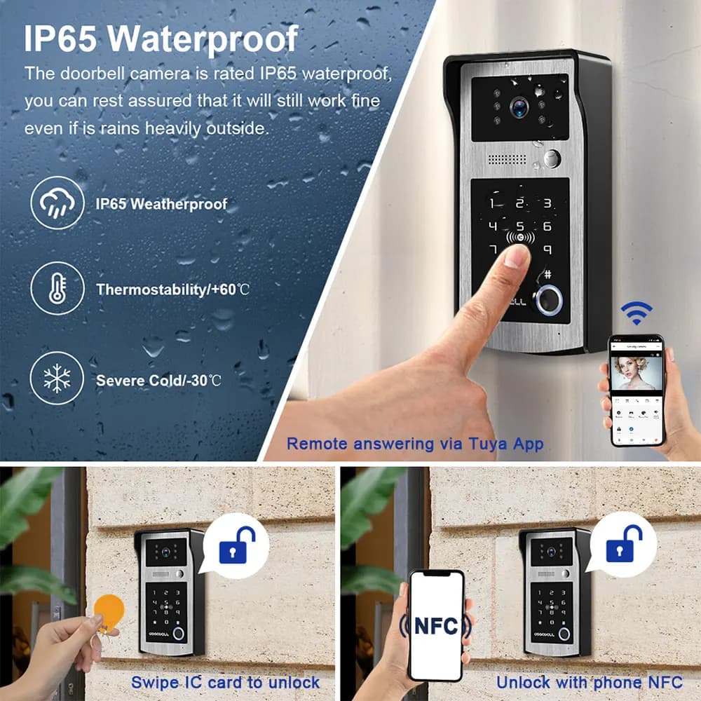 Sonnette vidéo WiFi Tuya RFID avec caméra HD 1080P couleur