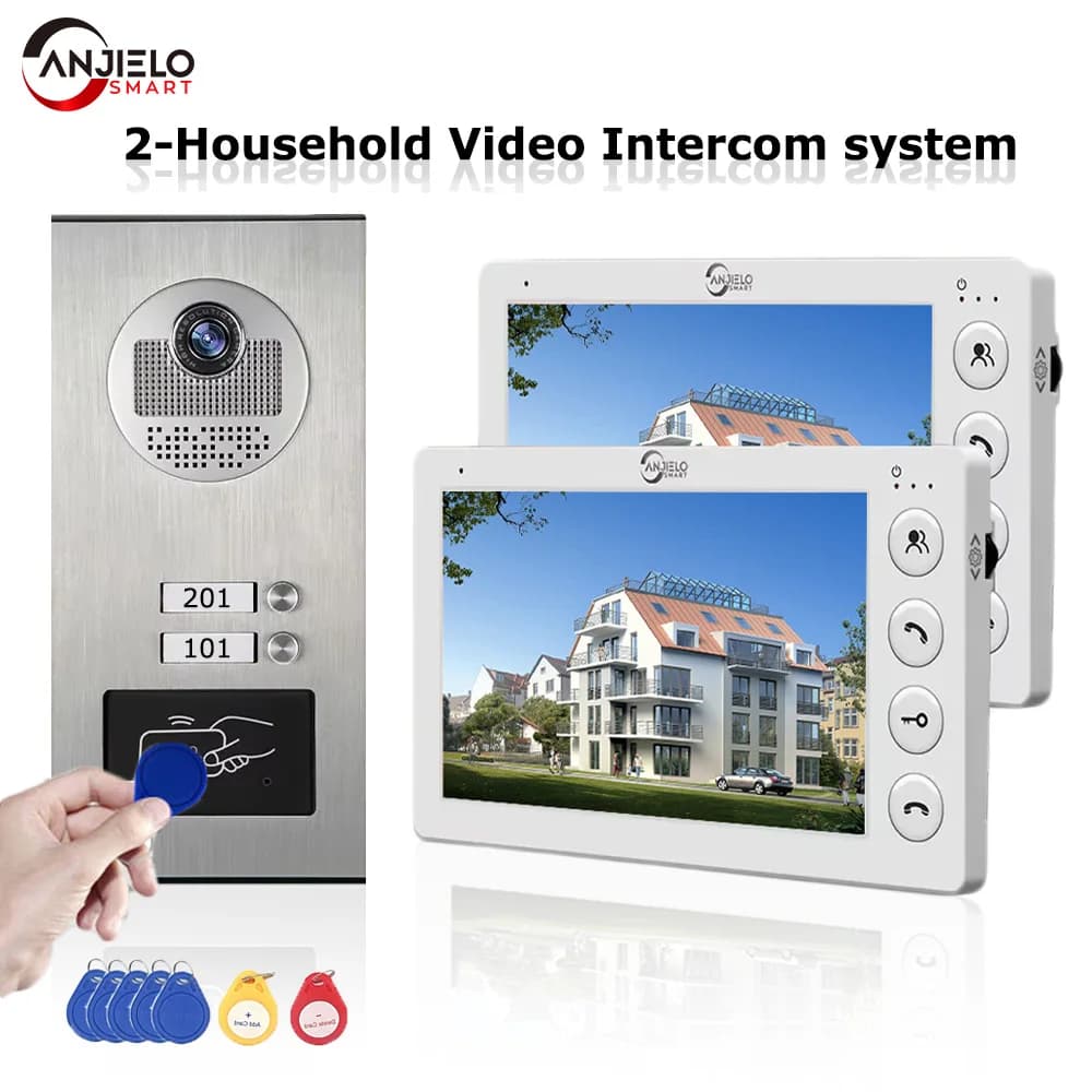 Anjielo 2/3/4 unité multi-appartements interphone vidéo sonnette avec carte RFID déverrouiller 7 pouces 4 fils système de visiophone
