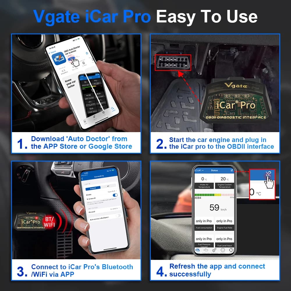 Vgate ICar Pro ELM327 V2.3 Bluetooth 4.0 BT3.0 WIFI pour IOS/Android OBD Auto Scanner Lecteur de Code OBD2 Outils de Diagnostic Automobile
