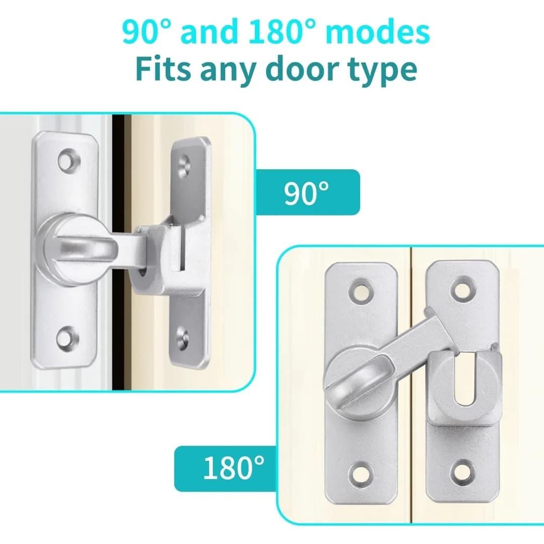 Serrure de porte coulissante, serrure de porte rabattable à 90/180 degrés, serrure de porte coulissante de sécurité, serrure rabattable pour granges, jardins, armoires