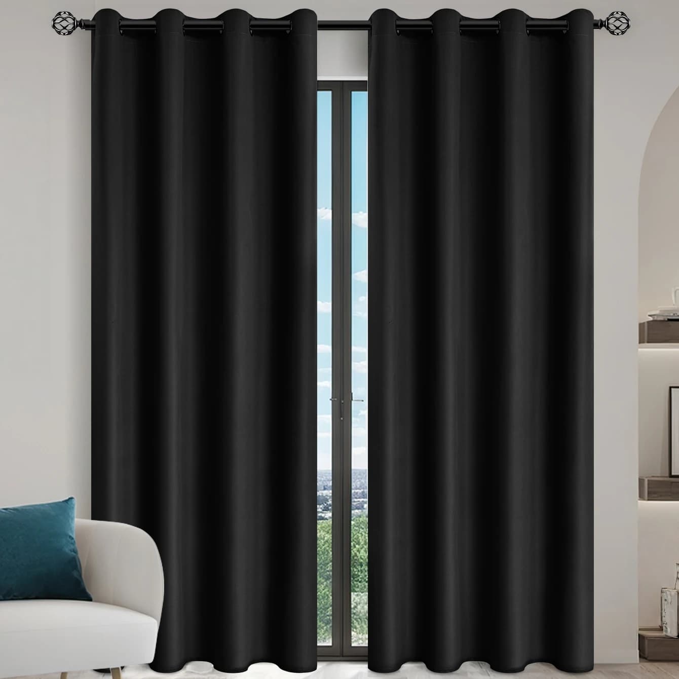 1 rideau occultant noir de 1m x 130cm/160cm/200cm/250cm de large
