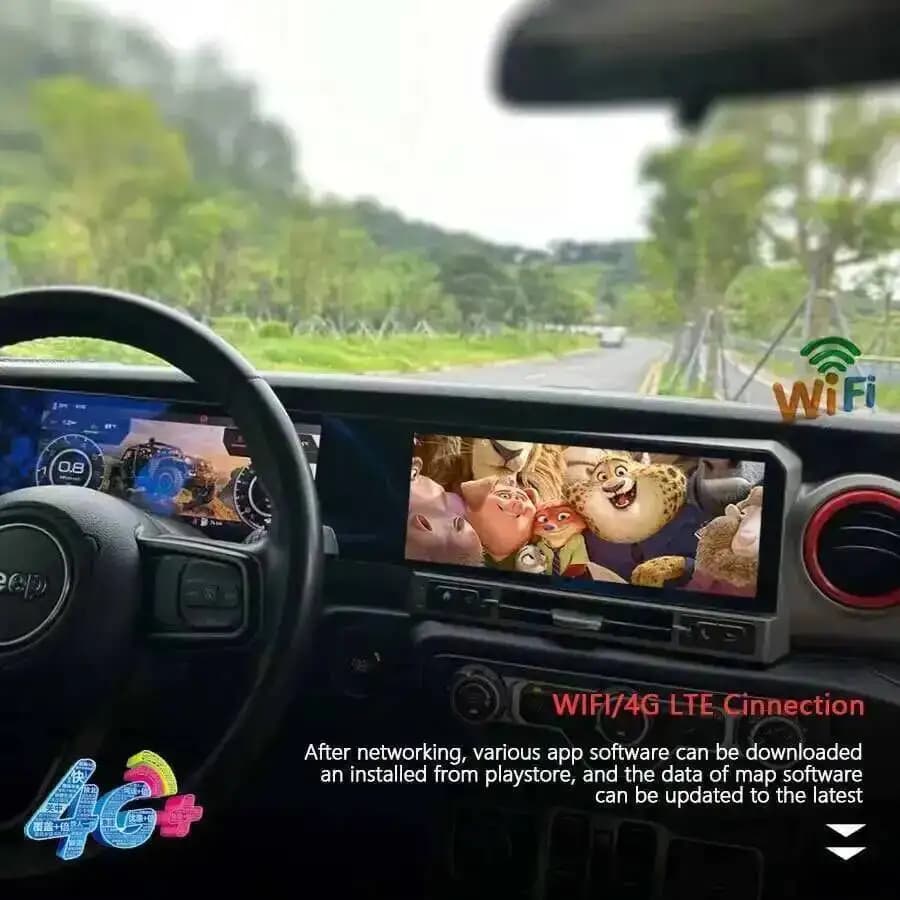 Lecteur multimédia LCD stéréo 4G Carplay pour JEEP WRANGLER 2018-2022 24.6 ''GPS Navi Android Qled double écran autoradio avec 360