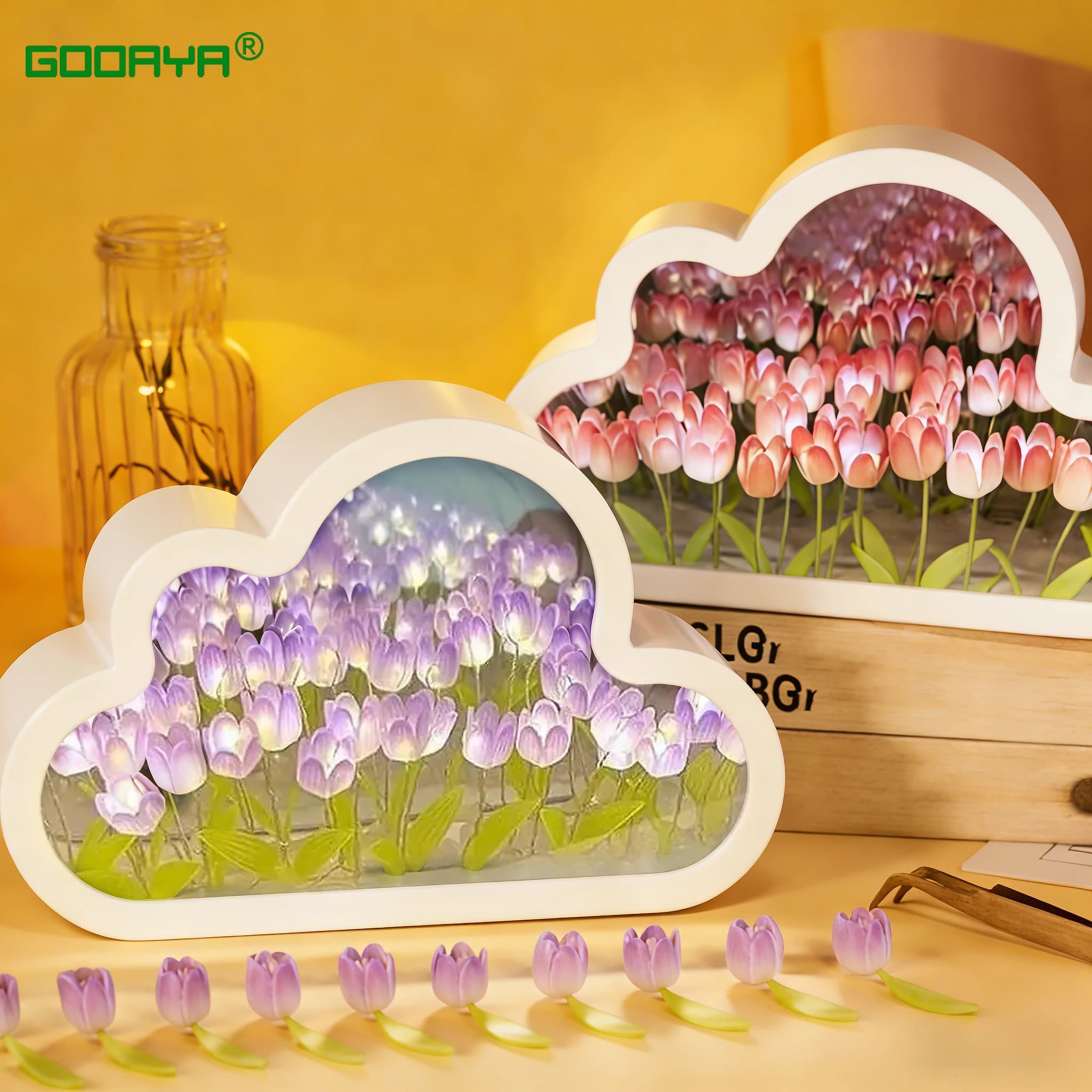 Bricolage nuage miroir tulipe lampe veilleuse fille chambre ornements cadre Photo à la main verre chevet sommeil lumière cadeaux de noël
