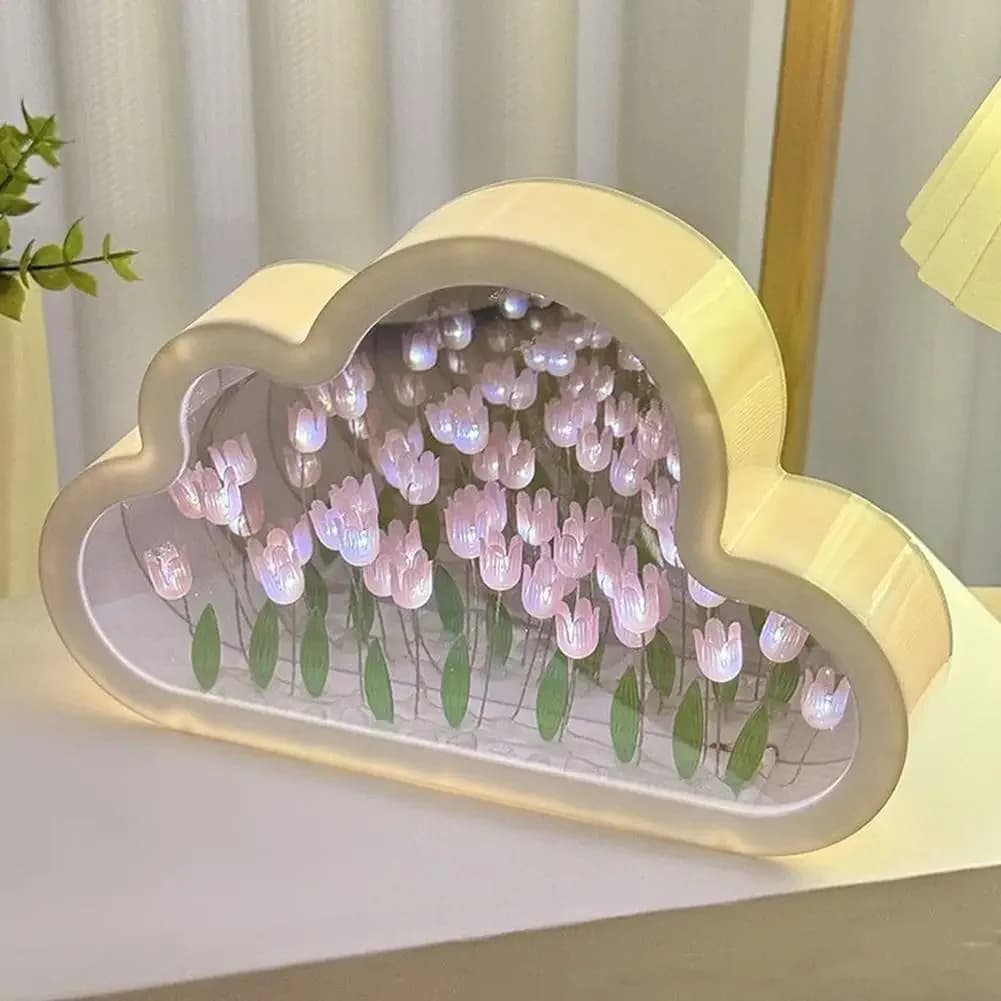 Bricolage nuage miroir tulipe lampe veilleuse fille chambre ornements cadre Photo à la main verre chevet sommeil lumière cadeaux de noël
