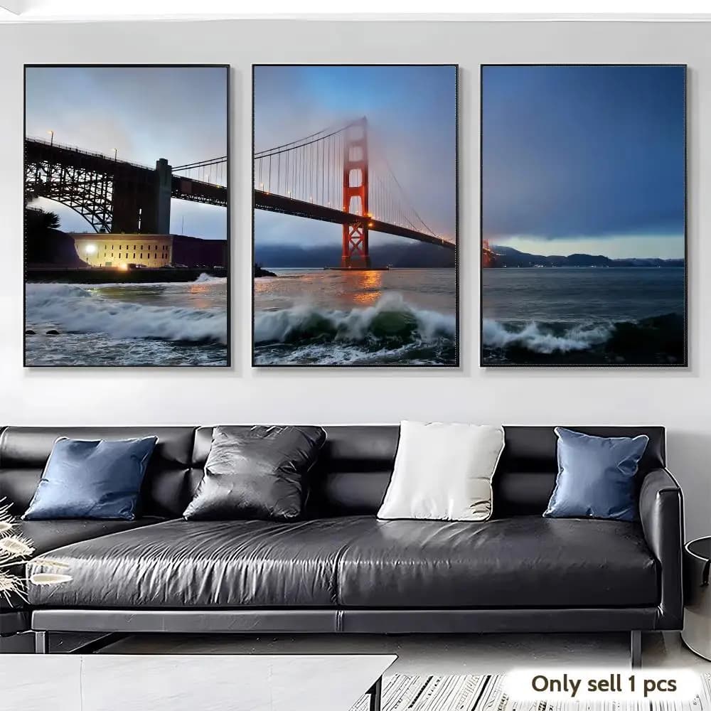 Affiche sur toile avec calligraphie et peinture de la Golden Gate Bridge, décoration murale pour l'intérieur, couloir, maison, cadeaux de vacances