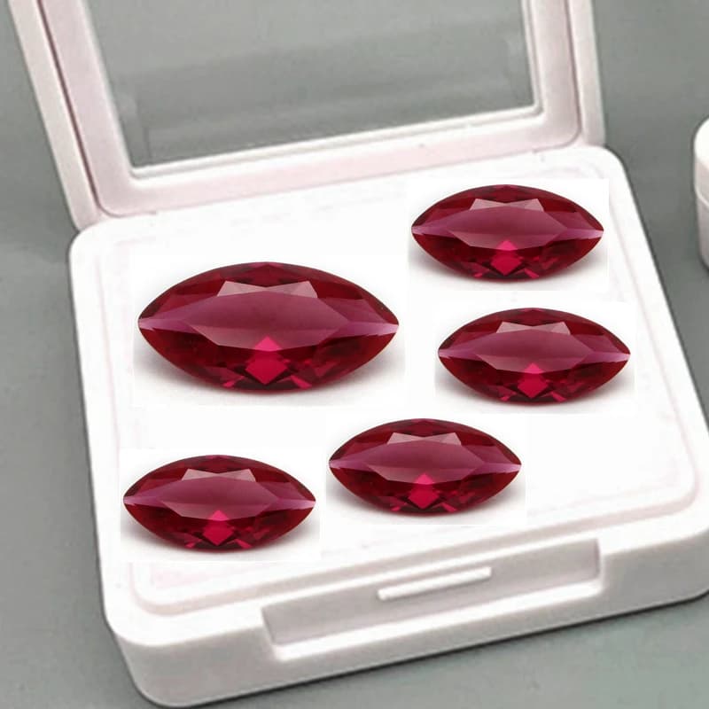 Rubis marquise en boîte, brillant sous lumière UV, 10×20mm, dureté Mohs, pierres précieuses pour la fabrication de bijoux, la collection ou les cadeaux