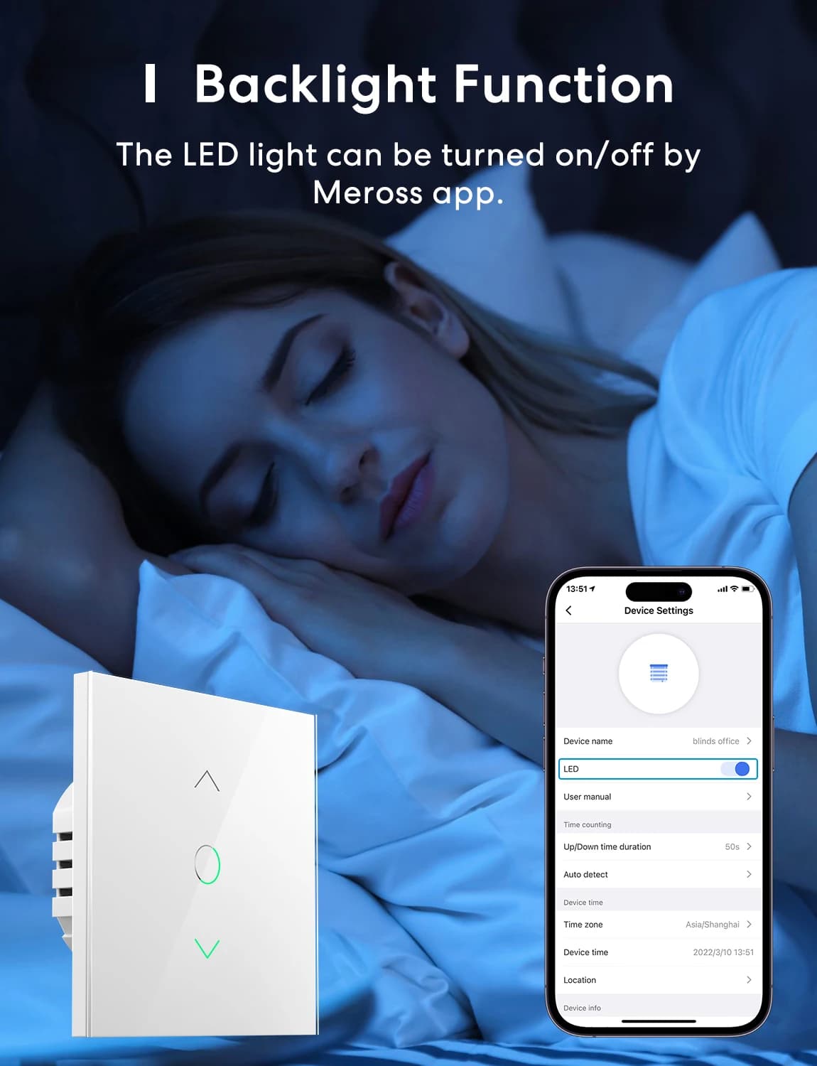 Meross Smart Matter Minuterie de volet roulant UE (MRS100MA) Commande vocale