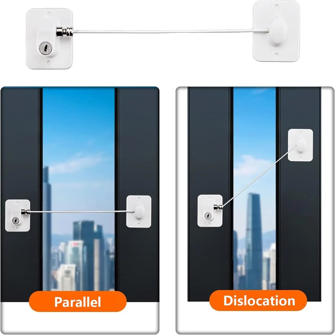 Serrure de porte à câble noire avec clé – Barre de sécurité robuste pour portes de maison