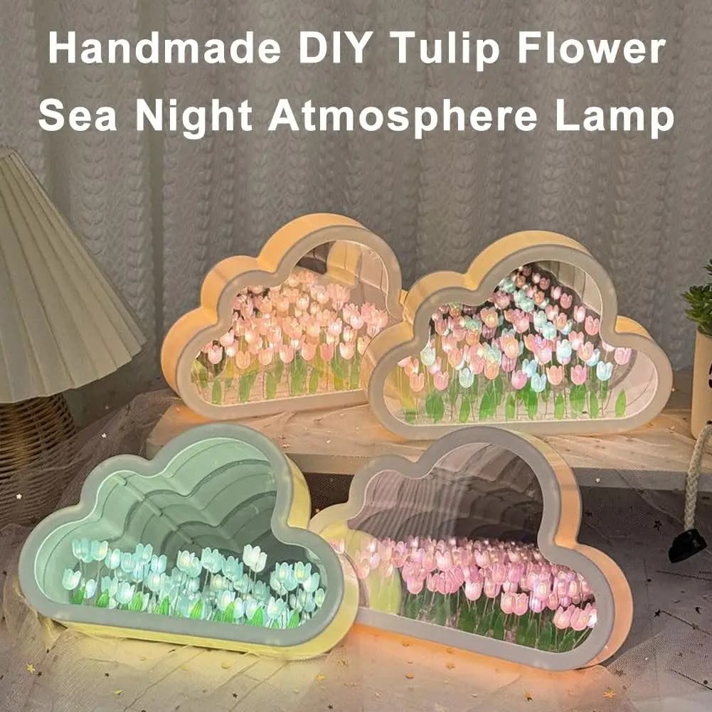 Bricolage nuage miroir tulipe lampe veilleuse fille chambre ornements cadre Photo à la main verre chevet sommeil lumière cadeaux de noël