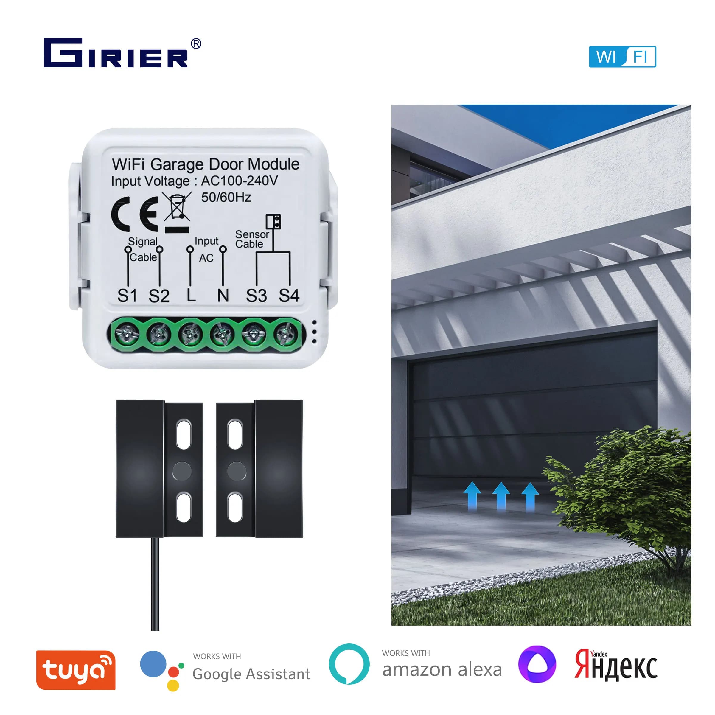 GIRIER WiFi contrôleur d'ouverture de porte de Garage intelligent fonctionne avec Alexa Google Home Assisant Alice App télécommande aucun Hub requis
