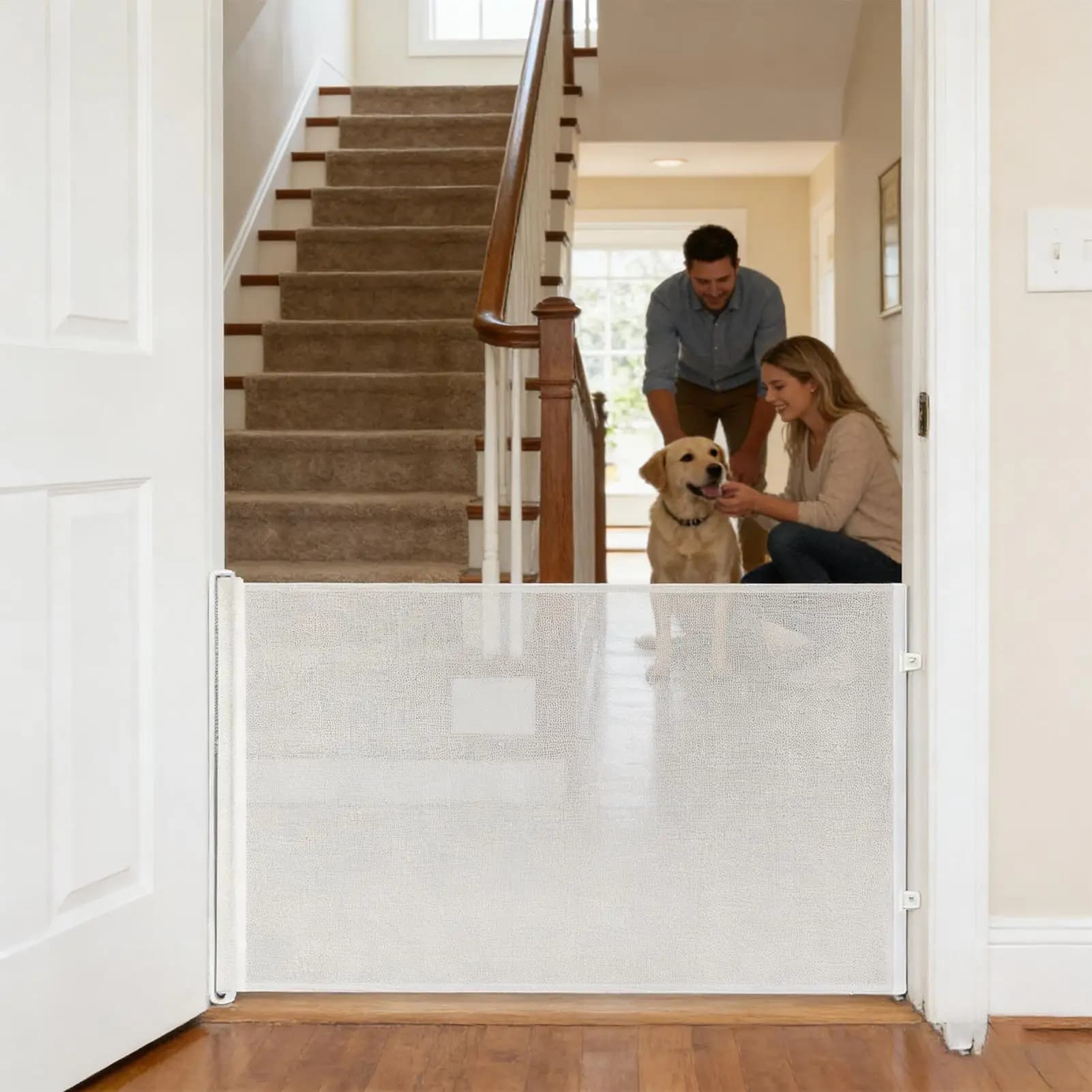 Barrière pour chien rétractable sans perçage, petite clôture de sécurité pour escalier, enclos pour chien pour extérieur, intérieur, couloir, escalier, véranda
