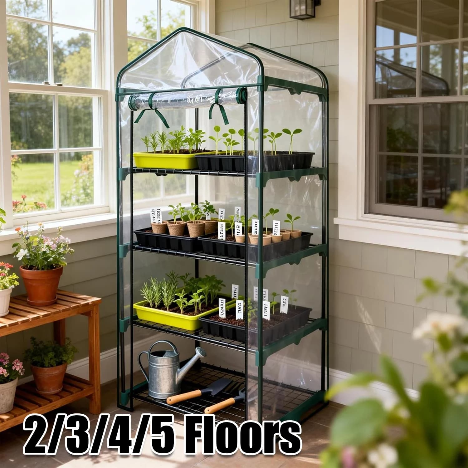 Mini-serre de jardin en PVC à cinq niveaux, abri de culture extérieur avec couverture en PVC, serre de jardin en plastique à cinq étages