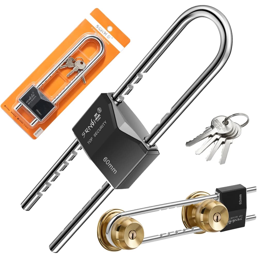 Serrure de porte française à double sécurité, dispositif de verrouillage réglable pour poignée coulissante, robuste pour portail de patio, grange, réfrigérateur, avec clés