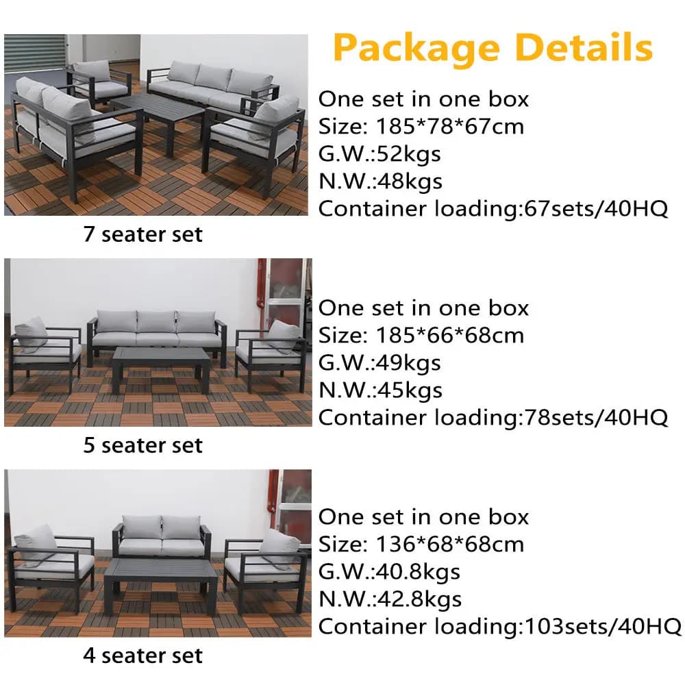 Ensemble de meubles de patio en aluminium gris moderne pour jardin extérieur, villa et cour