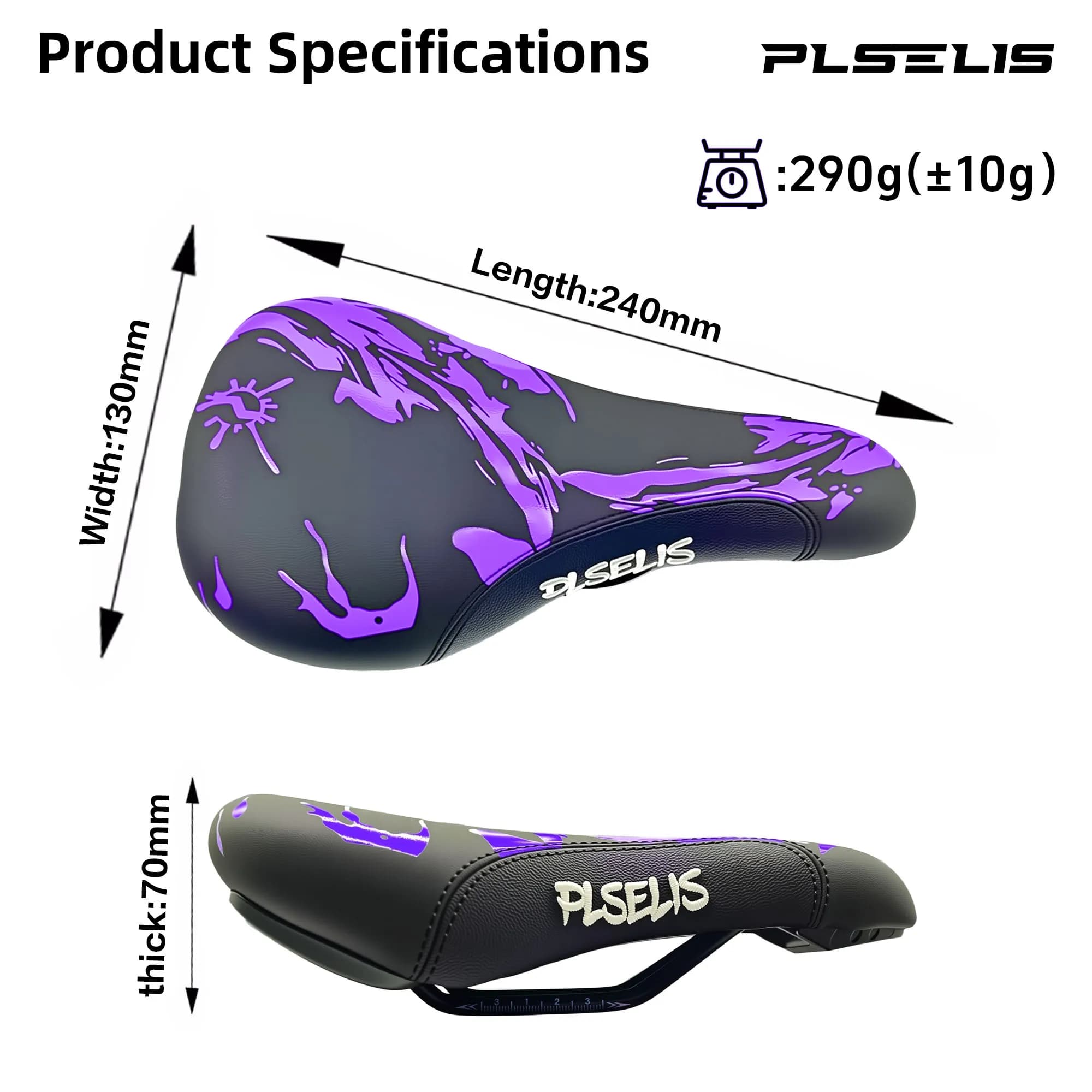 Selle de VTT Premium PLSELIS : dessus en cuir PU, base en nylon durable, coussin en éponge souple. Seulement 290g, parfait pour le VTT.