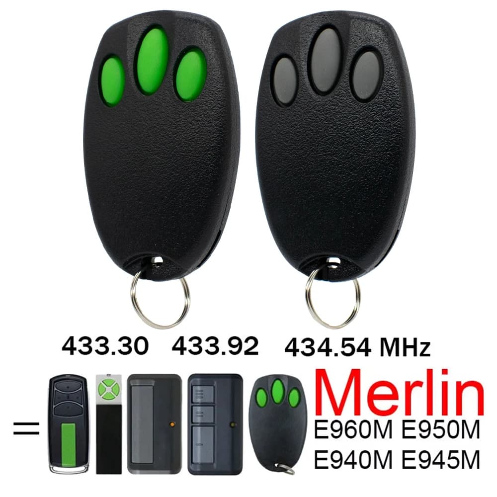 Merlin E960M sécurité + 2.0 ouvre-porte de Garage télécommande Compatible avec E950M E945M E940M 4 boutons 433.30 433.92 434.54MHz