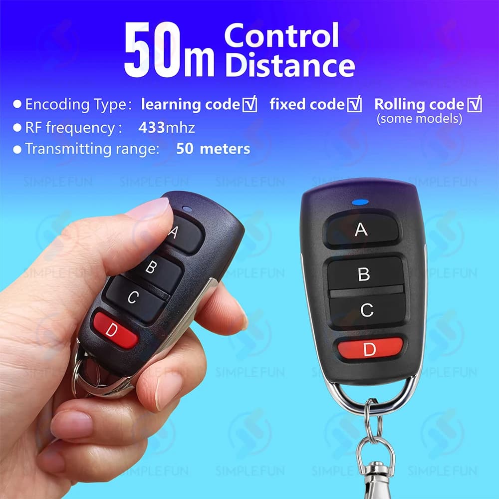 Copie télécommande 4 canaux 433MHz fonction Clone transmetteur RF duplicateur de clonage automatique pour porte de Garage chambre belle Doorhan