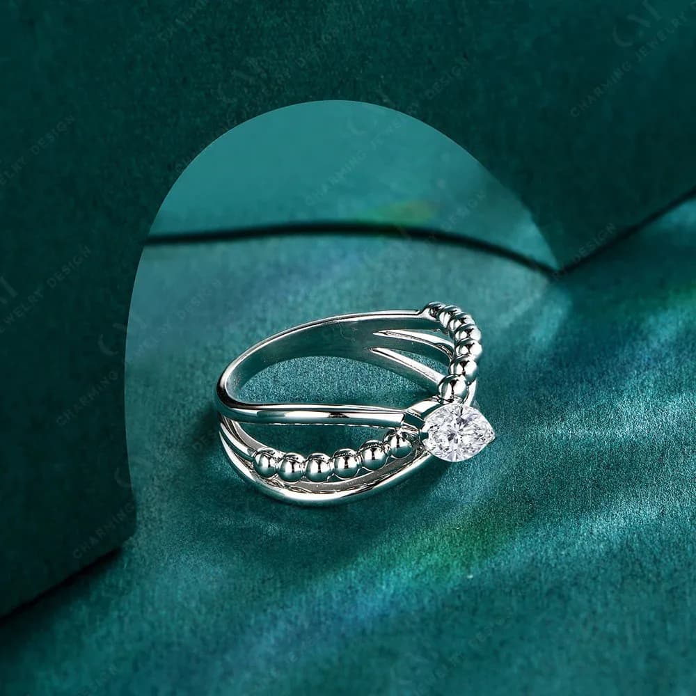 Bague Moissanite charmante 2025, coupe Marquise, 8.1x4.1mm, pour femmes et hommes, plaqué or blanc massif, bijoux fins, cadeaux de luxe