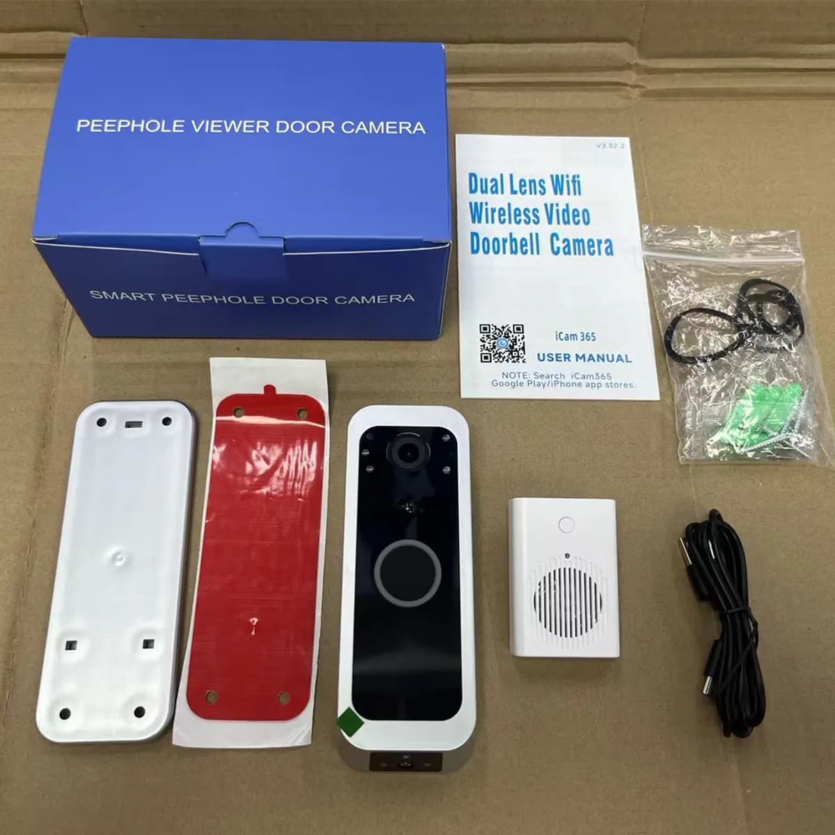 Sonnette Wi-Fi 4MP Icam365 APP à Double Objectif
