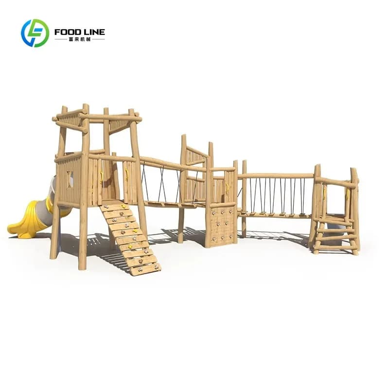 Aire de jeux pour enfants en bois résistant aux intempéries avec toboggans et escalades pour les espaces publics, les jardins, les écoles, l'extérieur, sur mesure
