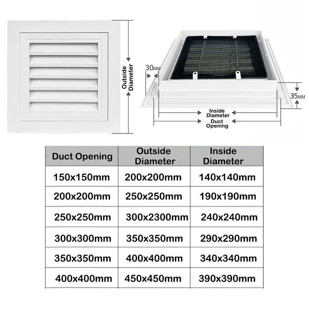 Nouveau Grille de Ventilation en alliage d'aluminium carré blanc gril d'air de retour avec Grille de Ventilation en maille murs extérieurs