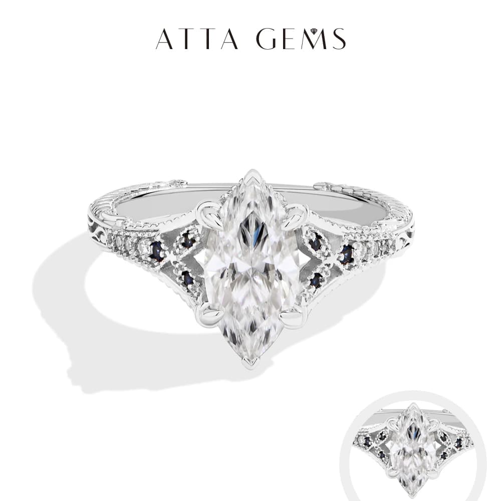 ATTAGEMS – bague en Moissanite taille Marquise, 2ct, avec saphir de laboratoire, en argent Sterling 925, bijoux de mariage de luxe personnalisables