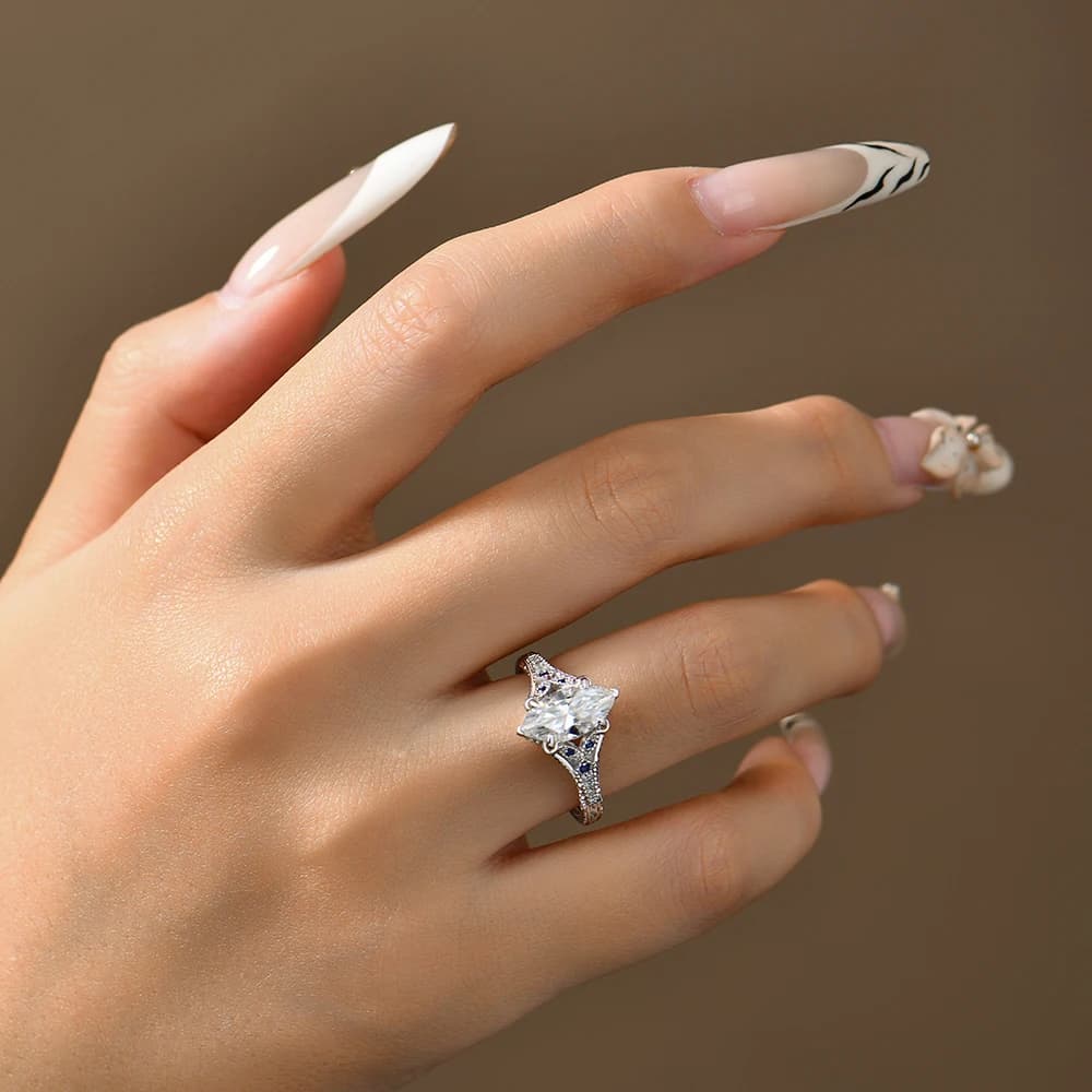 ATTAGEMS – bague en Moissanite taille Marquise, 2ct, avec saphir de laboratoire, en argent Sterling 925, bijoux de mariage de luxe personnalisables