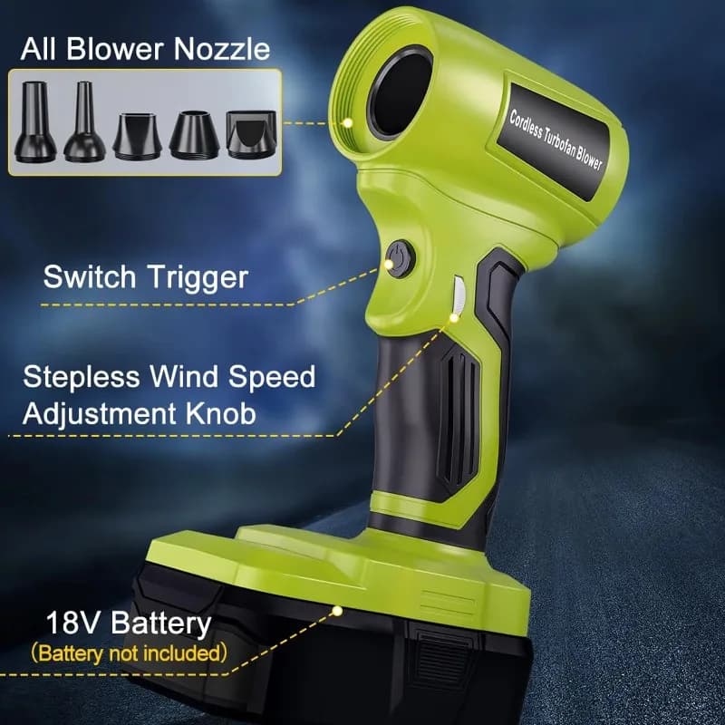 Accessoires pour outils électriques à batterie Ryobi 18V, souffleur turbo sans balais, pistolet à air violent, ventilateur portatif, outil de nettoyage de clavier d'ordinateur