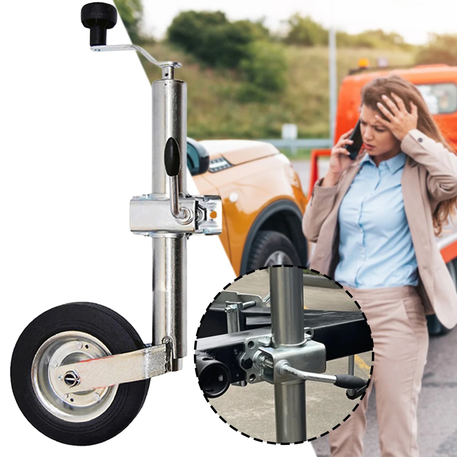 Roue jockey de guidage avec pince
