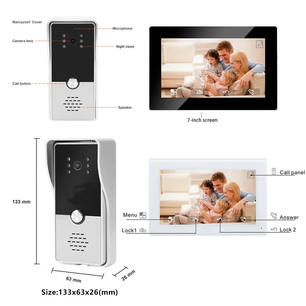 Système d'interphone vidéo avec moniteur d'intérieur de 7 pouces
