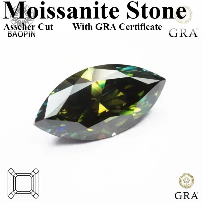 Pierre précieuse en moissanite verte taille marquise avec certificat, idéale pour les bagues de fiançailles et les créations de bijoux de luxe