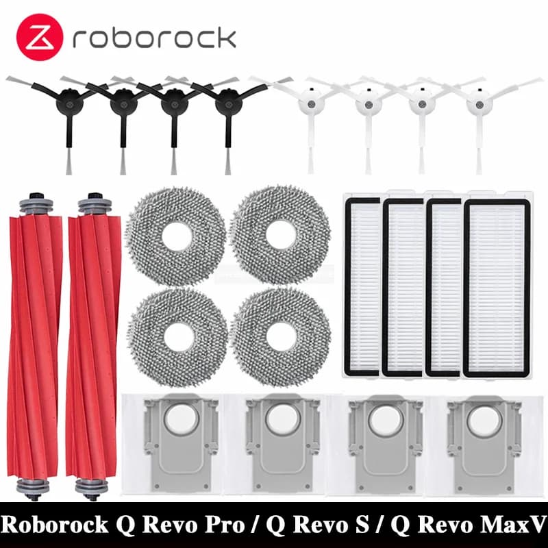 Accessoires pour aspirateurs robots Roborock Q Revo MaxV / Q Revo S / Q Revo Pro : sacs à poussière, brosses latérales, filtres HEPA, chiffons de nettoyage, Spa
