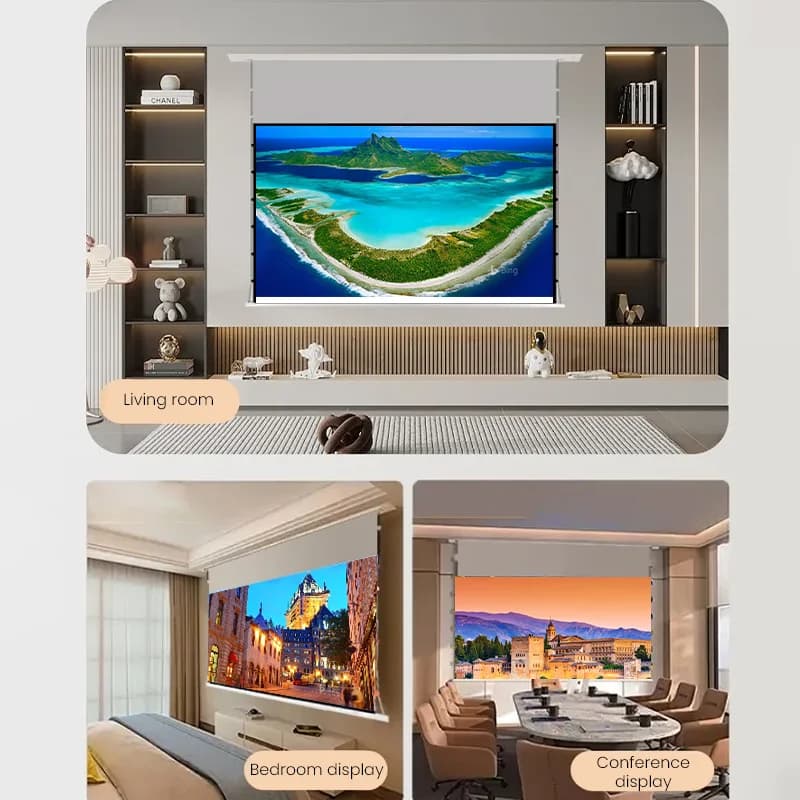 Écran de projection motorisé électrique Fresnel 5.0Pro LT 2026 en promotion avec support mural flottant pour projecteur 4K standard