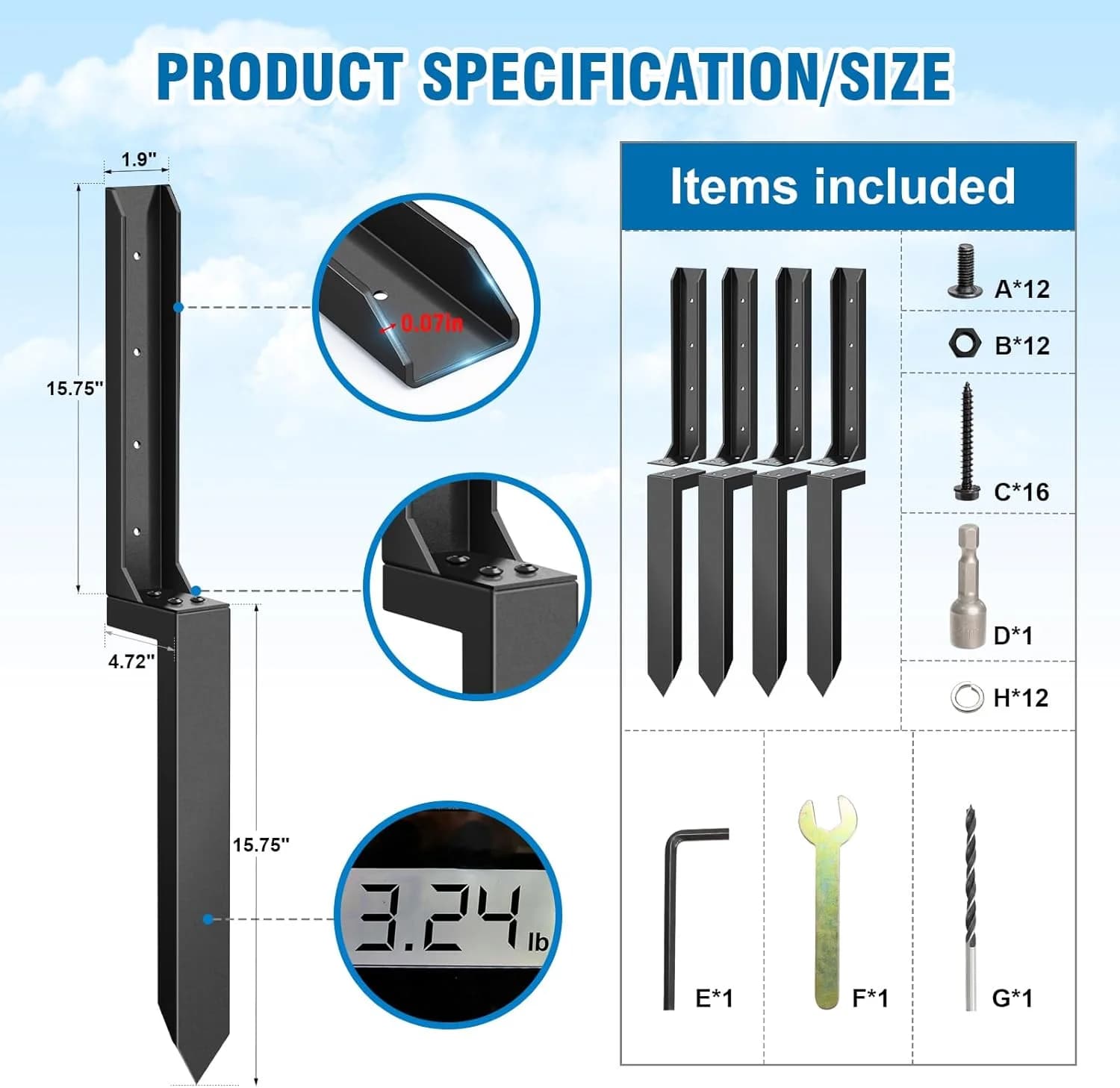 Kit de réparation de poteaux de clôture 4 pièces