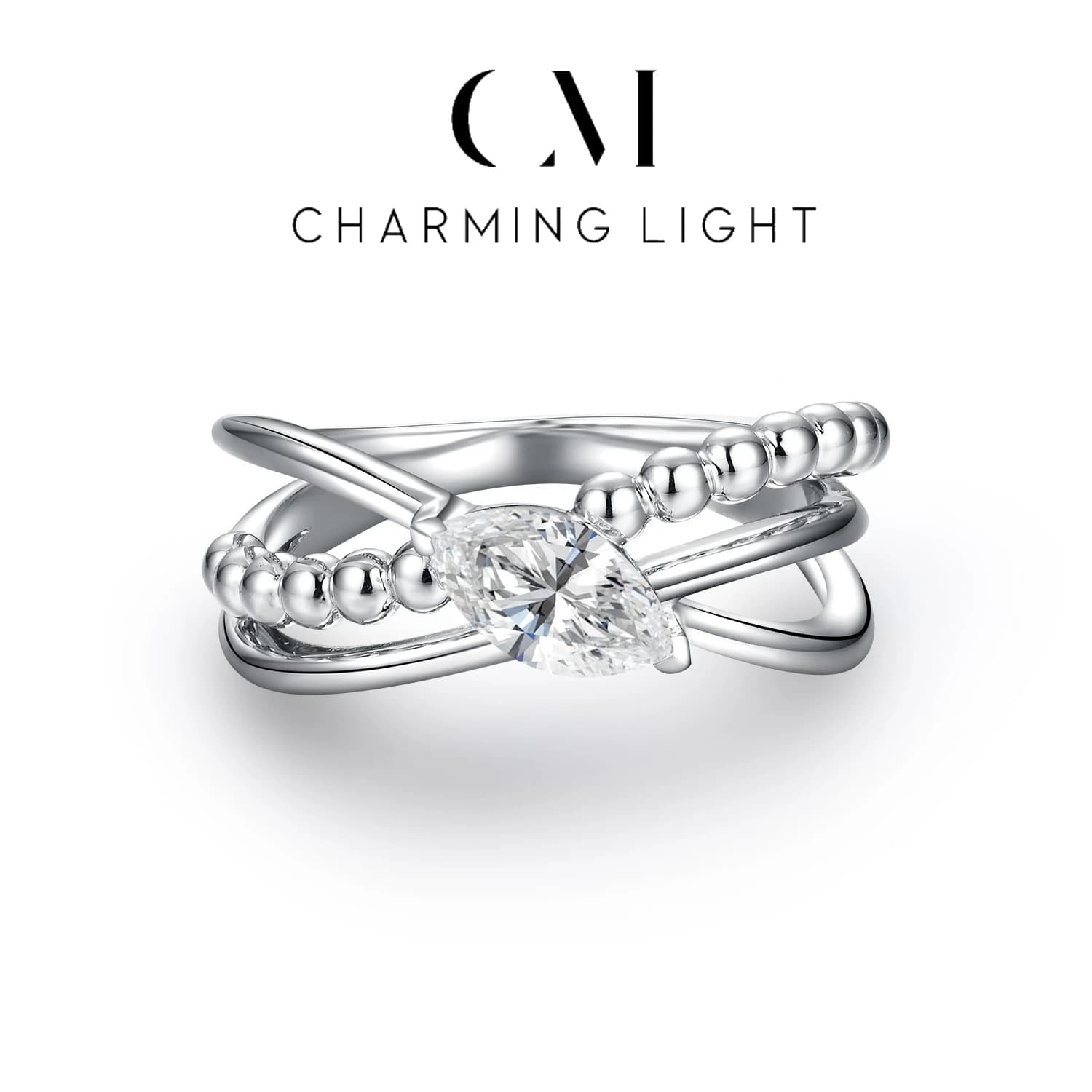 Bague Moissanite charmante 2025, coupe Marquise, 8.1x4.1mm, pour femmes et hommes, plaqué or blanc massif, bijoux fins, cadeaux de luxe